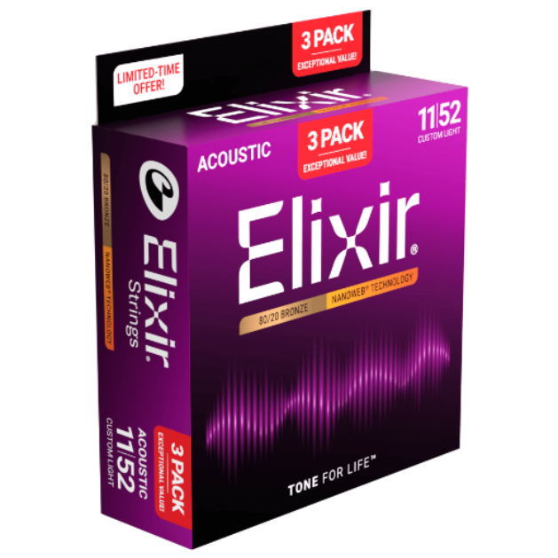 엘릭서 3팩 16564 나노웹 80/20브론즈 커스텀 라이트 Elixir 통기타 스트링 11-52 구 16538, 1개, 단일상품, 16564 71,950원