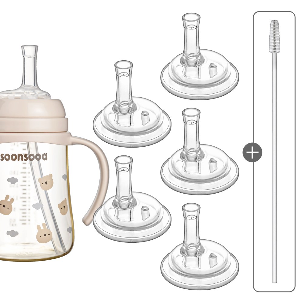 순수아  리필빨대 빨대꼭지-5개 6개 7개 8개+빨대솔1개 빨대컵 리필 교체용 젖병빨대 더블하트 그로미미 등 타사와이드형 호환가능 12,900원