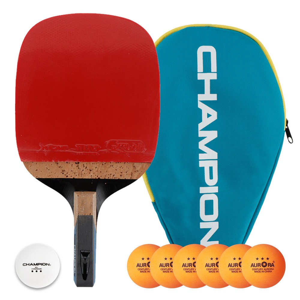 참피온 단면 펜홀더 탁구채 탁구라켓 PREMIER-P 풀케이스 세트 + 오로라탁구공 6입, 1개 49,900원