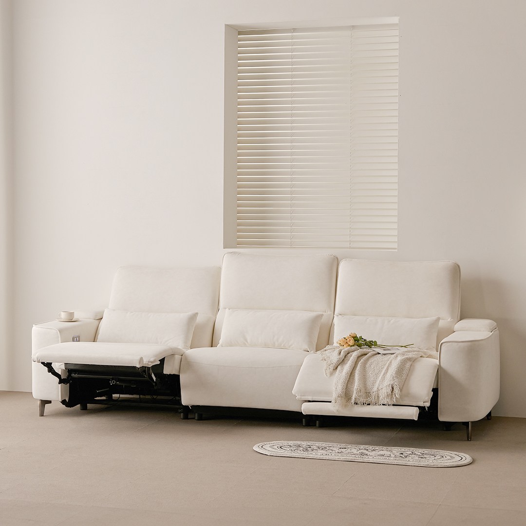 [쿠션 3개 증정][슬레코폼] R24 기능성 밀키 원터치 전동 리클라이너 소파 4인용, 블루그레이 899,000원