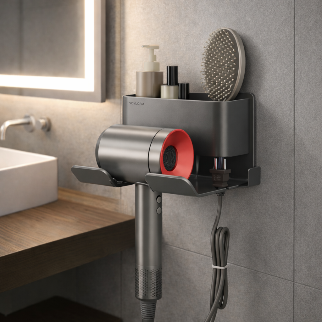 소유담 수납형 강력접착 헤어드라이기 걸이 무타공 거치대, 1개, 그레이 11,900원