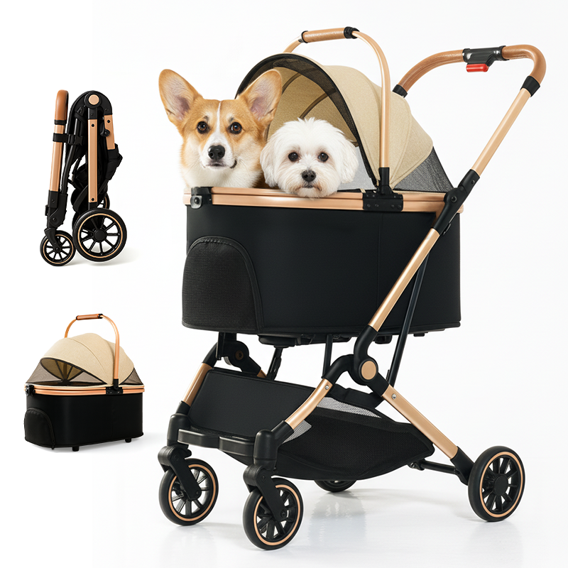 FODOSS 강아지 유모차 접이식 분리형 알루미늄 합금 개모차 야외 산책 옷감 고양이유모차, 카키색, 1개 89,800원