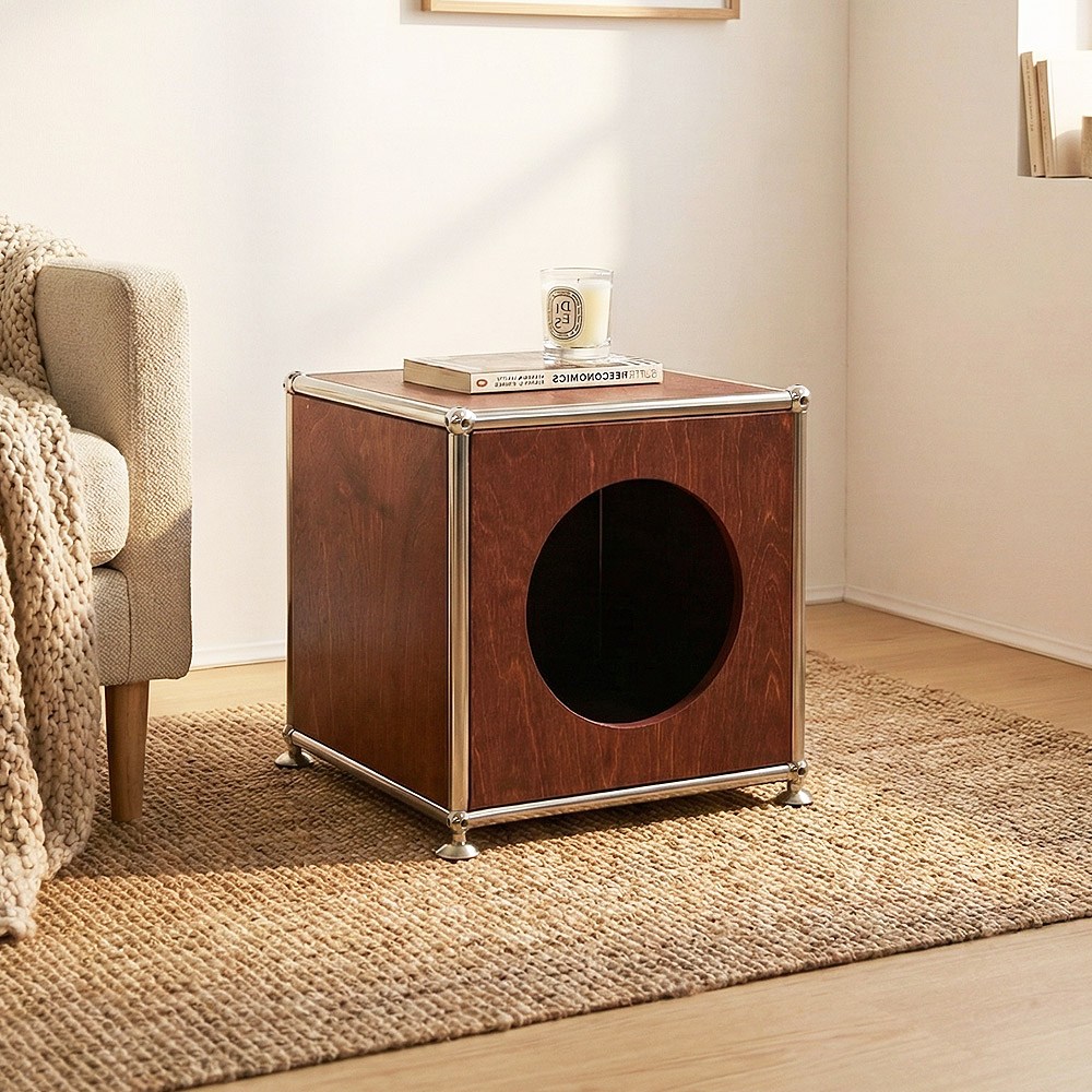 에프룸 미드센츄리 타공 공간박스 모듈협탁 큐브선반 모듈선반, 2단, 자작원목 원+민자 타공 159,000원