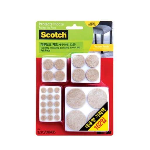 3M스카치 마루보호패드 대용량기획팩 162입 SP845/3M마루보호패드/바닥긁힘보호패드/의자발커버/소음방지패드 44,500원