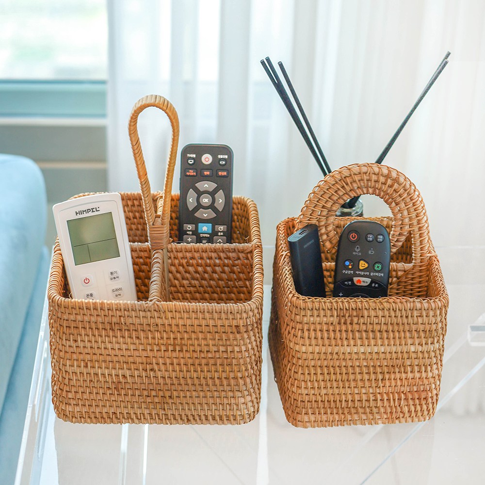 라탄 리모컨거치대 리모컨정리함 수납 보관함, 4칸 1개, 1개 37,400원