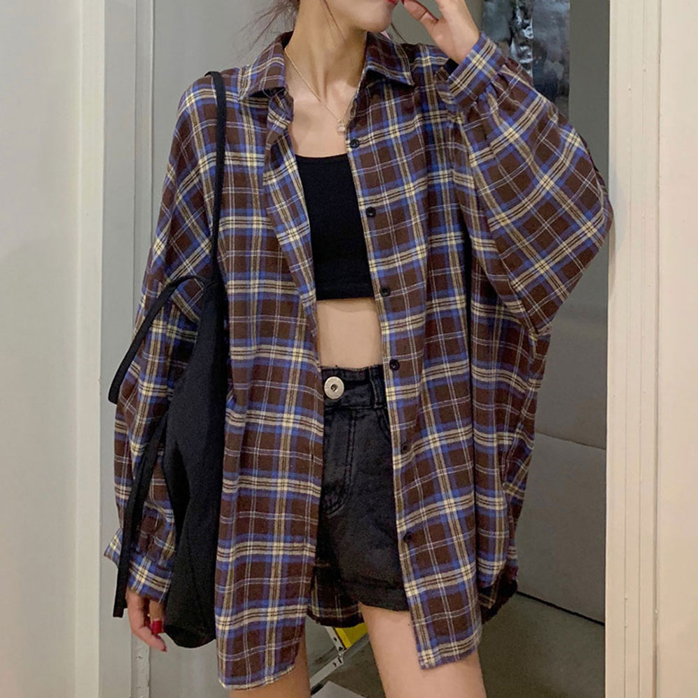 글램디아 여성 박시핏 빈티지 체크 남방 셔츠 9,900원