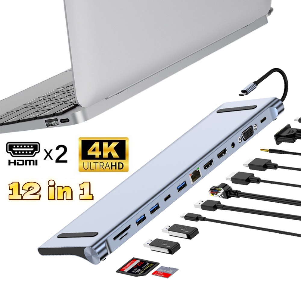 CinemaKiss 12in1 c타입 허브 듀얼 HDMI 허브 4K 유형 C 도킹 스테이션 RJ45 PD 100W 어댑터 VGA 100Mbps 기가비트 이더넷 USB 3.0 허브 56,660원