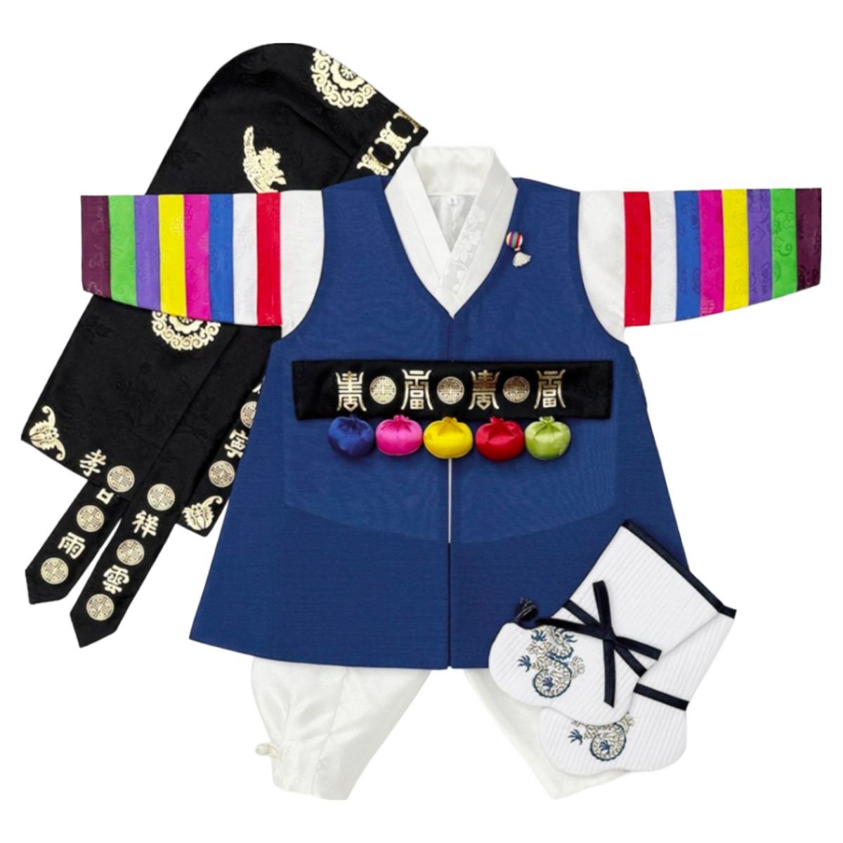 네이비 색동 전복 고급 남아한복 (백일-1호) 어린이 돌잔치 아기 아동한복 77,000원