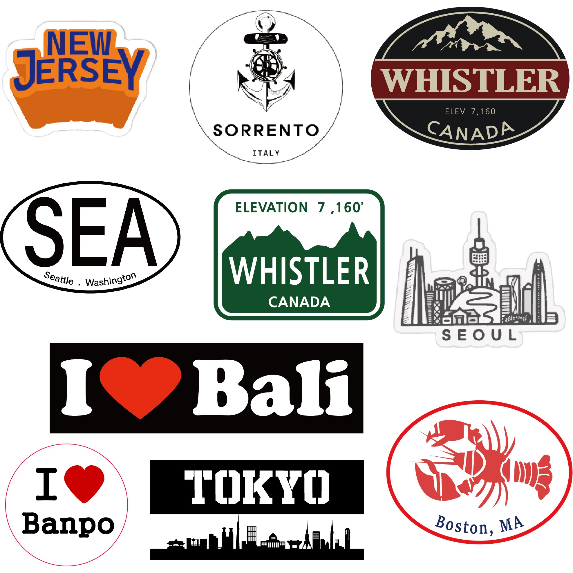 도미노스토리 캐리어 스티커 데코 캠핑 도시 글자 예쁜 시티 스티커 10종 F세트 중형 7,900원