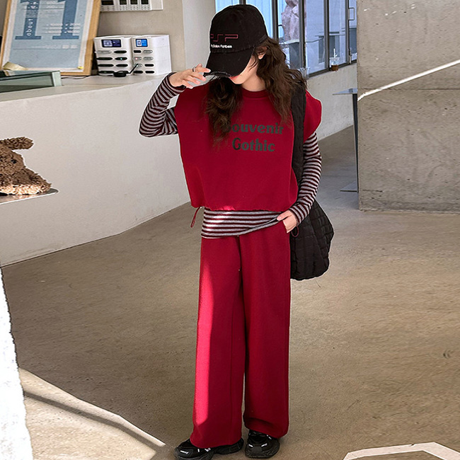 비비키드 주니어 상의 초등생 하의 쓰리피스 신상 여아 봄 가을 쓰리피스세트 초중생 긴팔티 초등생 크롭조끼 상하쓰리피스 스트라이프 (CYH-250) 40,800원