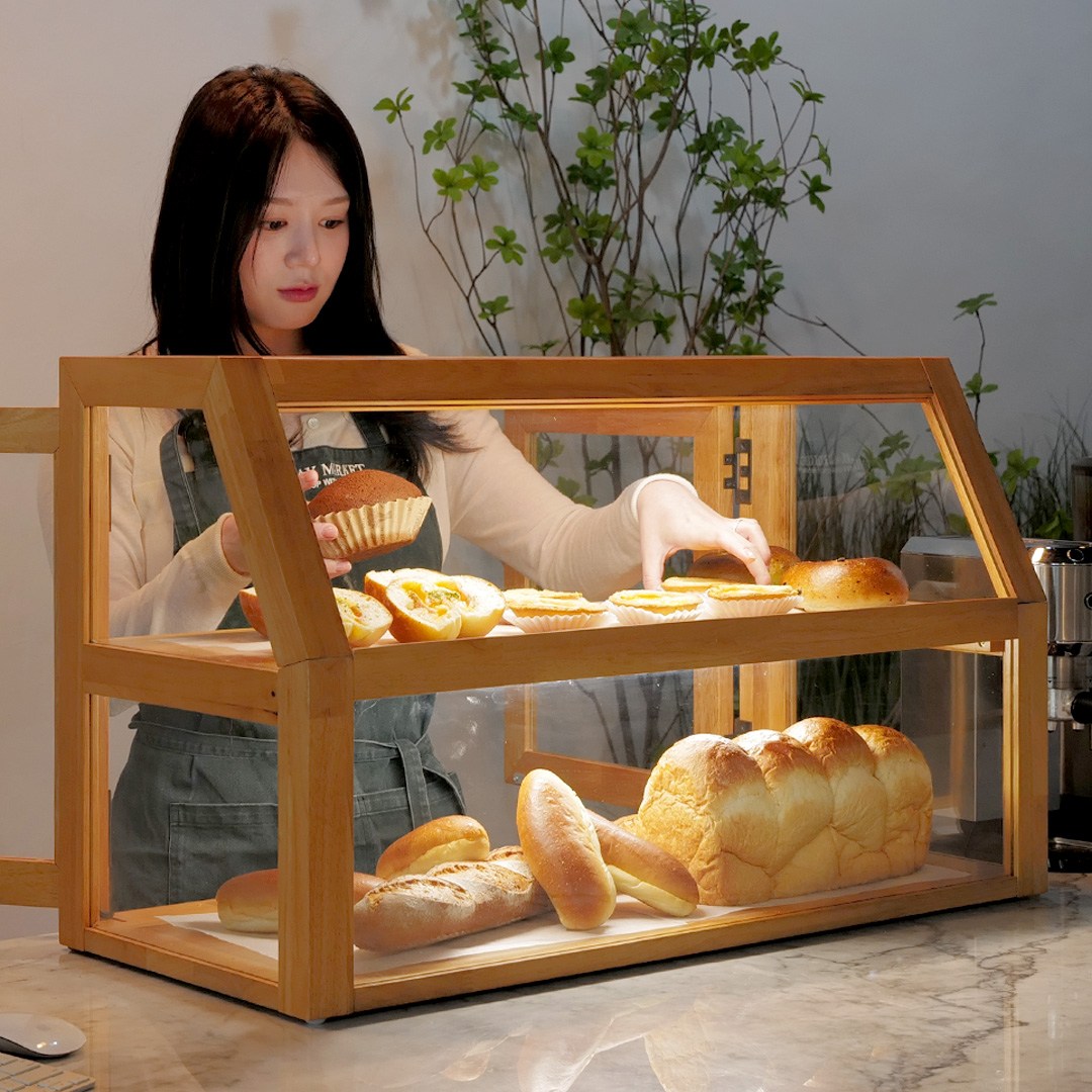 오울루 베이커리 디저트 카페 1320 원목 수납장 쇼케이스 진열대 2size, 브라운, 현재가 240,000원
