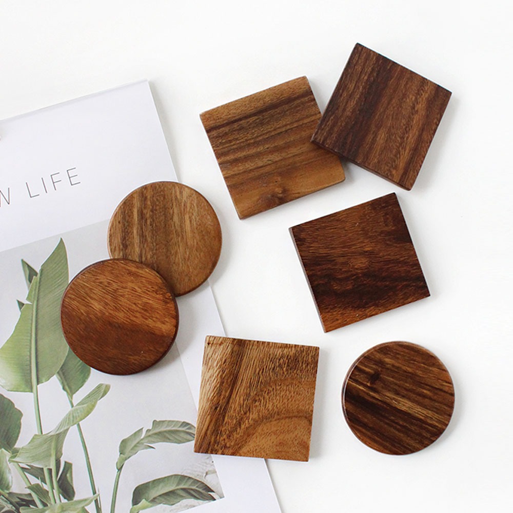 아카시아 우드코스터 1P ( 천연 나무 받침대 트레이 원목 티코스터 컵받침 홈카페 답례품 캔들홀더 ) 2,500원