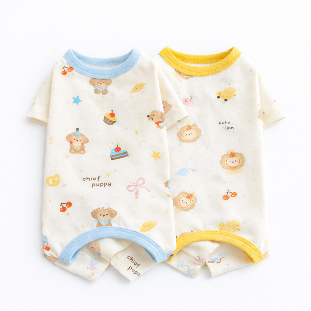 강아지 꿈나라 올인원 내복 순면 실내복 사계절 잠옷, 1개, 옐로우라이언 16,900원