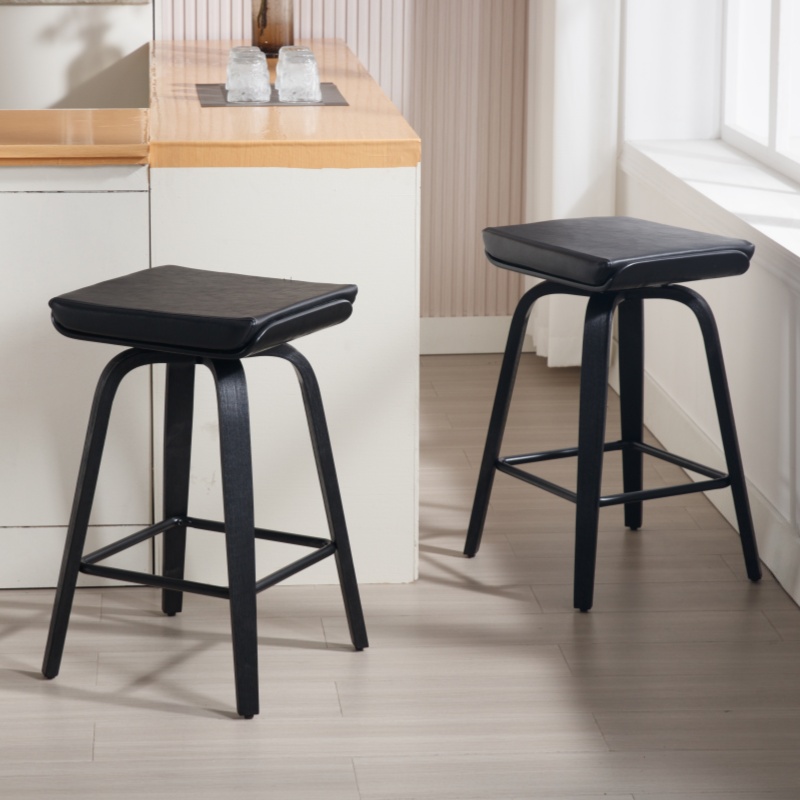 Dayalane 바의자 브러시드 우드 빈티지 질감 360도 회전 바스툴 홈바 체어, 2개, 블랙(가죽) 189,200원