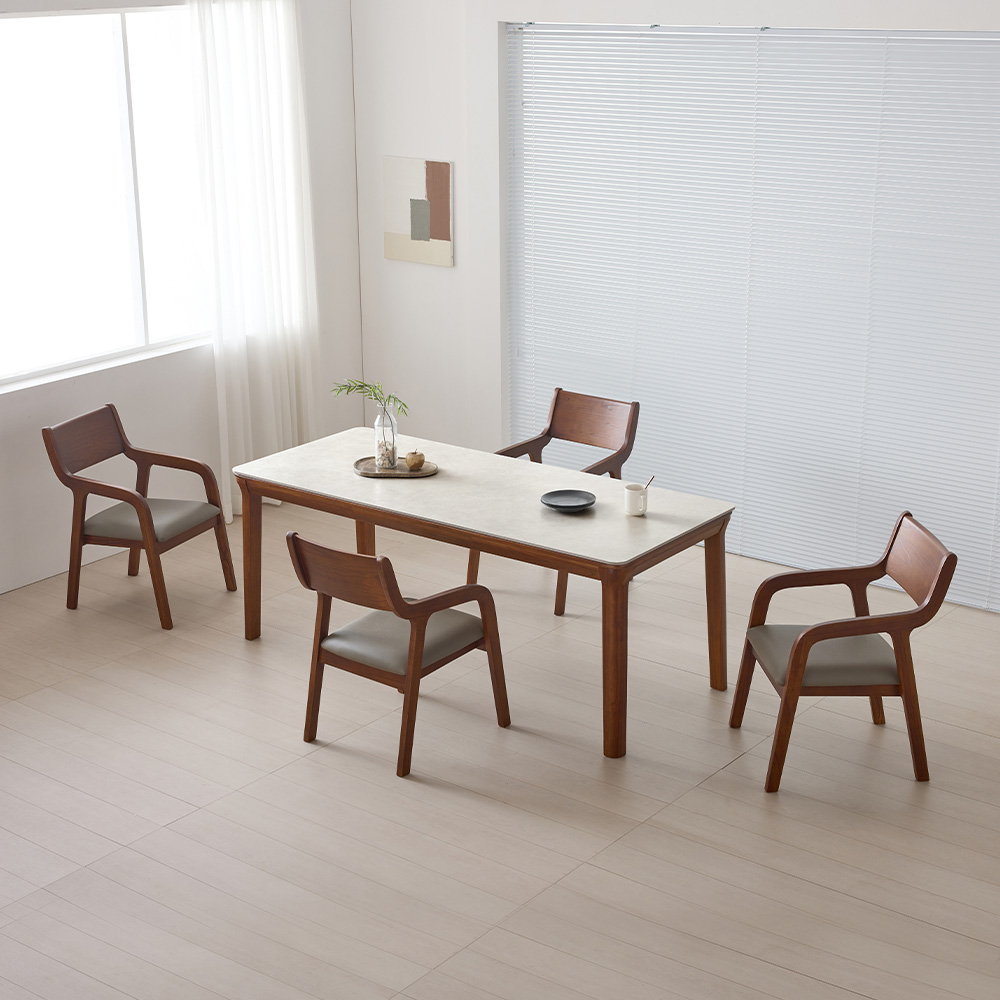 라로퍼니처 노르딕 1900 연그레이 포세린 통 세라믹 6인 식탁 세트 6인용 참죽나무 원목 테이블, 일반의자 4, 단품 730,000원