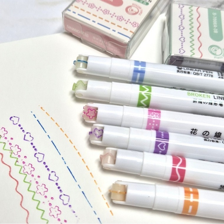 그레이나 롤러 스탬프펜 6종 세트 다이어리 꾸미기 데코 라인펜 꽃 하트 물결 점선 무늬, 6개, 멀티 11,800원