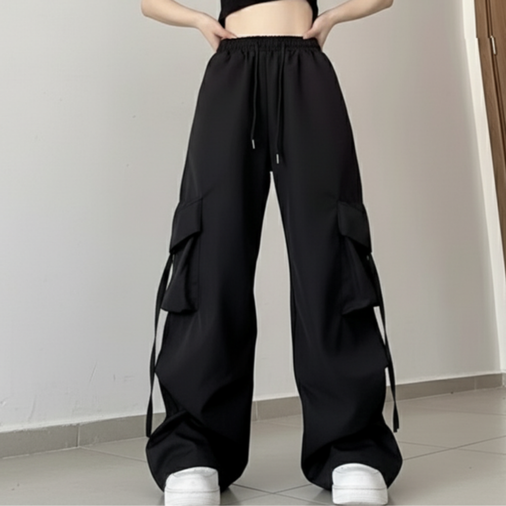 해피엘라 여성용 밴딩 포켓 와이드 카고 팬츠 바지, 현재가 17,900원