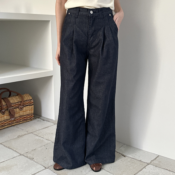 린다샵 여성용 논페이드 핀턱 와이드 생지 데님 팬츠 PT8537K1A 38,400원