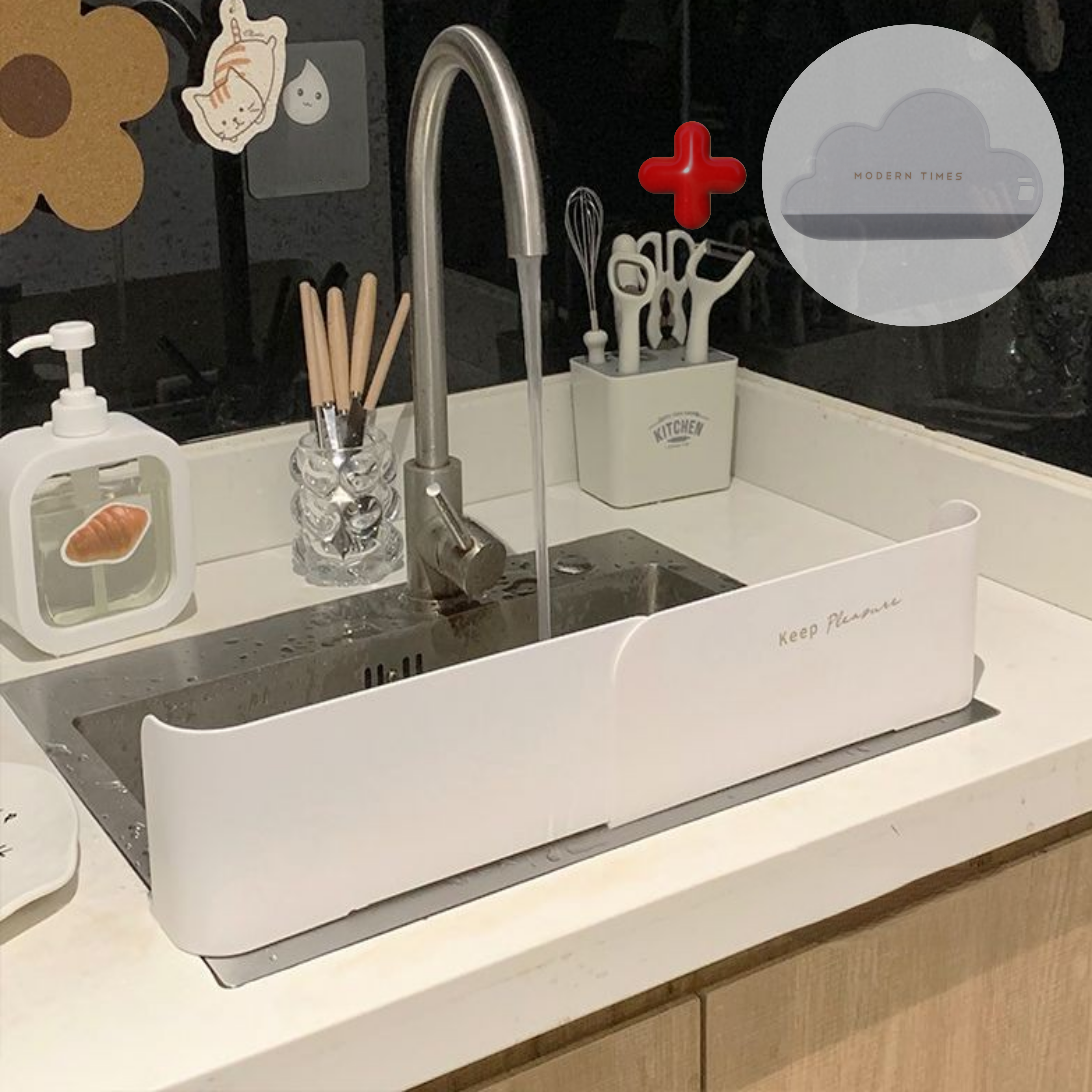 애착잡화점 길이가 조절되는 높은 높이 간편 설치 싱크대 물막이 튀김방지, 1개, B.클린화이트 24,700원