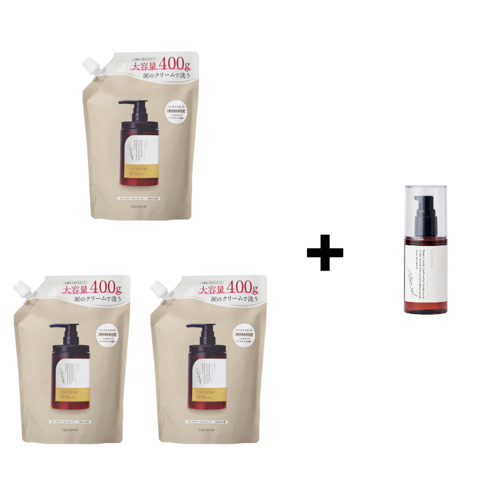 거품없이 크림으로 하는 신세계 올인원 샴푸 cocone 코코네 클레이 크림 샴푸 리필용 3개 헤어 에센스 오일 1병 증정! (MOIST 벨가못 얼그레이 향), 400g, 3개 102,000원