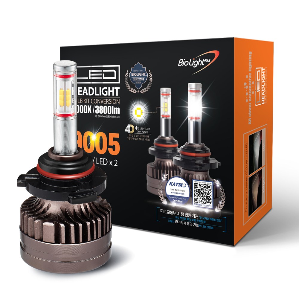 바이오라이트 4면 합법 LED 전조등 HB3 올뉴 K3 전용 (1 Set), 9005, 2개 112,000원