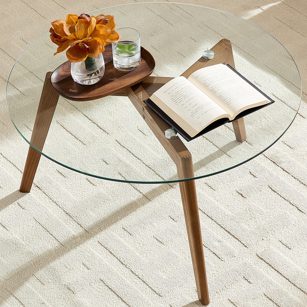 하조이 화이트애쉬 원목 다리 투명 유리 상판 북유럽 감성 거실 테이블 쇼파 테이블 고급 티테이블 100,000원