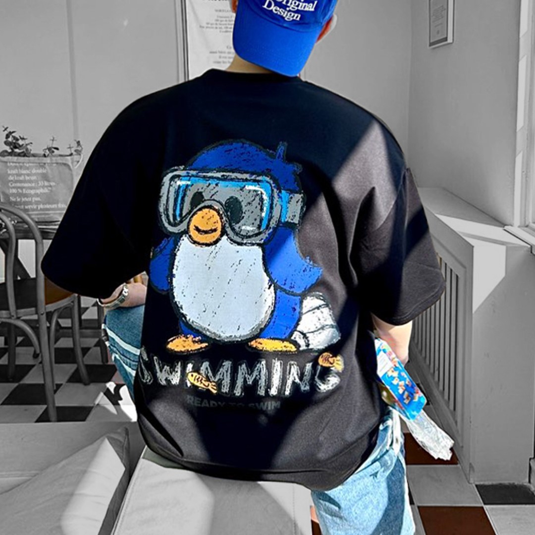 테이크잇컴퍼니 남자 고글 펭귄 백프린팅 오버핏 아이스 분또 반팔 티셔츠 29,800원