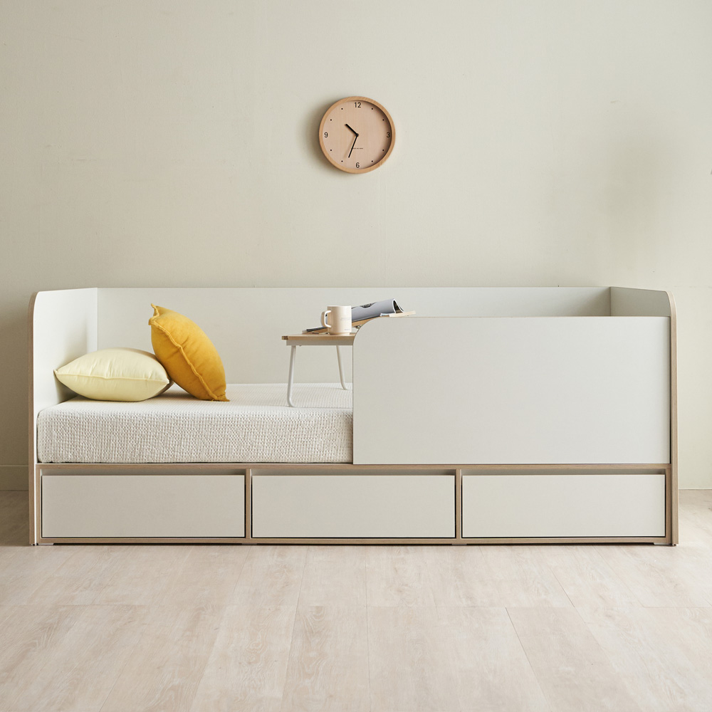 [기본매트 구매시 독립매트업그레이드]에보니아 라미 안전가드 슈퍼싱글 평상형침대 데이베드, 서랍수납형_본넬12T매트포함 460,800원