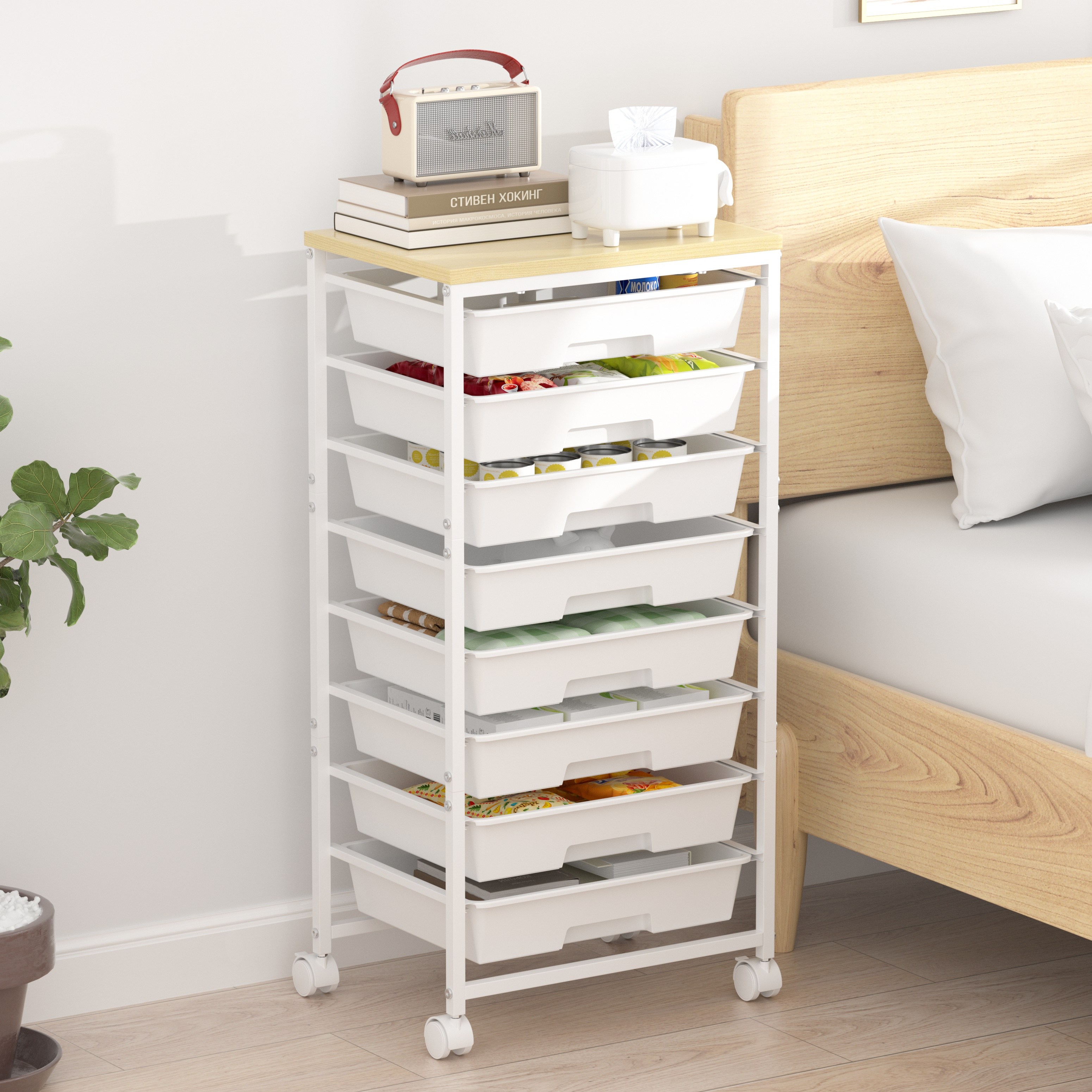 이동식 8단 트롤리 선반 수납함 틈새 케비넷, 8단, 화이트, 현재가 58,000원
