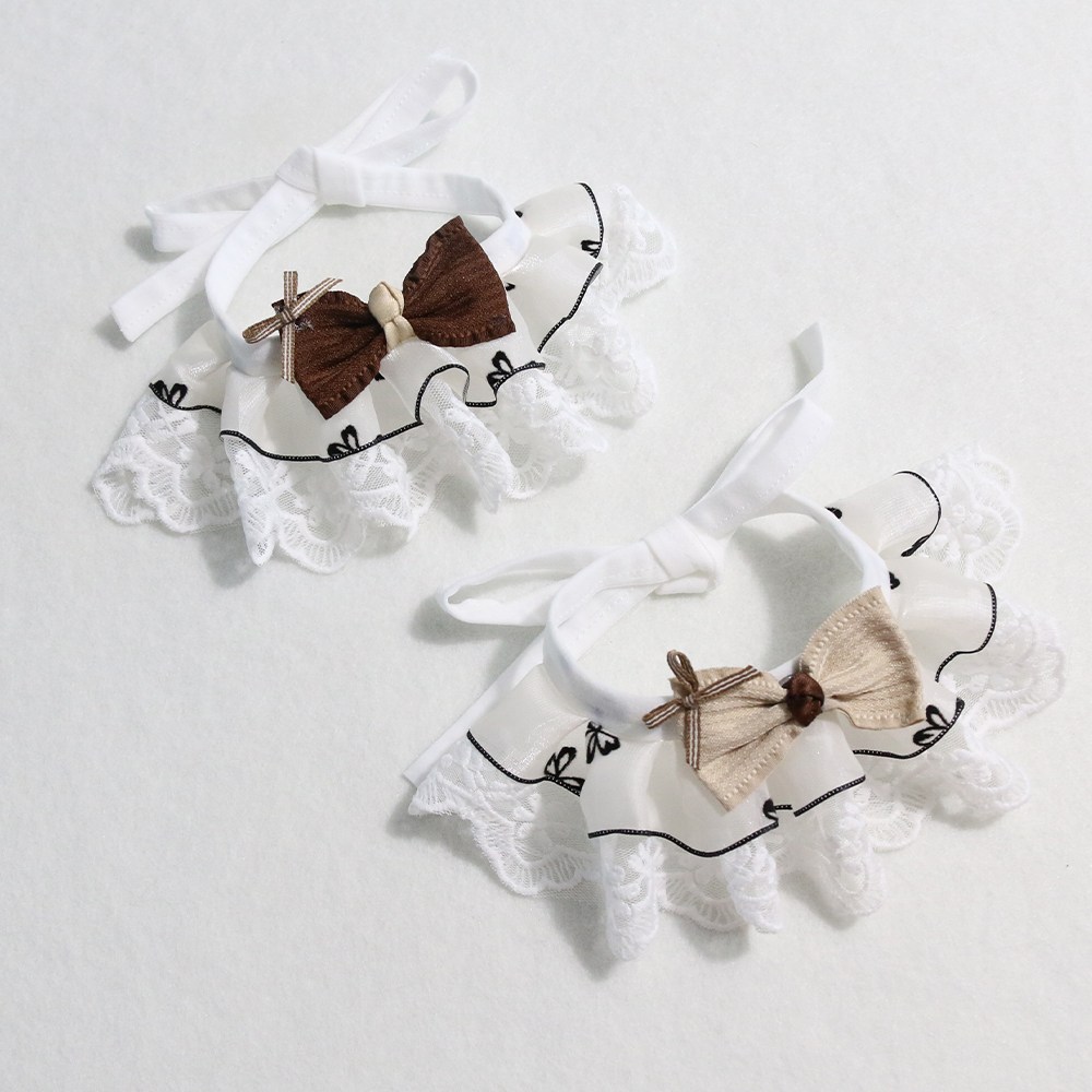 드림계곡 반려동물 리본 레이스 장식 스카프 2p 세트, 1개, 다크브라운색 카키색 9,900원