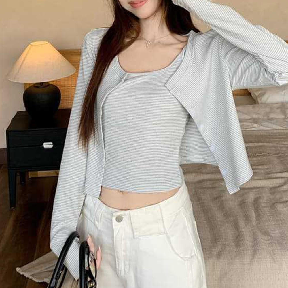 더시럽 여성용 니치 스트라이프 민소매 가디건 투피스 27,650원