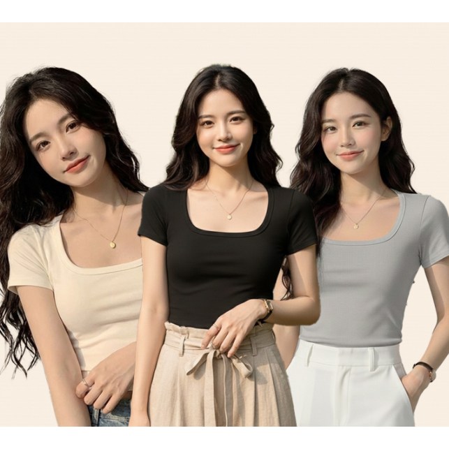 여성 스퀘어넥 반팔 티셔츠 슬림핏 여름 기본티1+1 28,900원