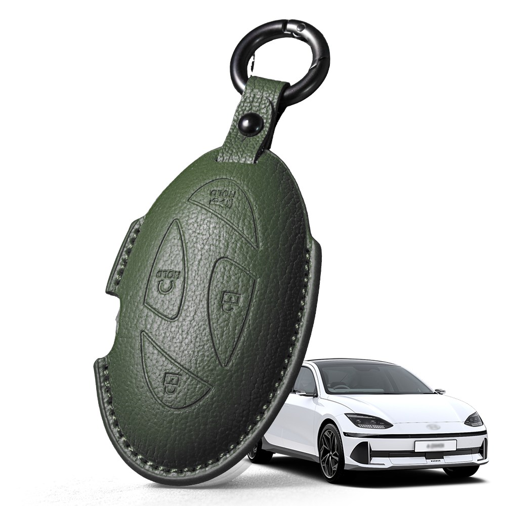 프리미엄 고급 산양가죽 스마트키케이스 / 현대 아이오닉 6 (CE) (2022.09-2026) 호환 / 키홀더 키커버 감성 키보호케이스, 5버튼, 그린 29,800원