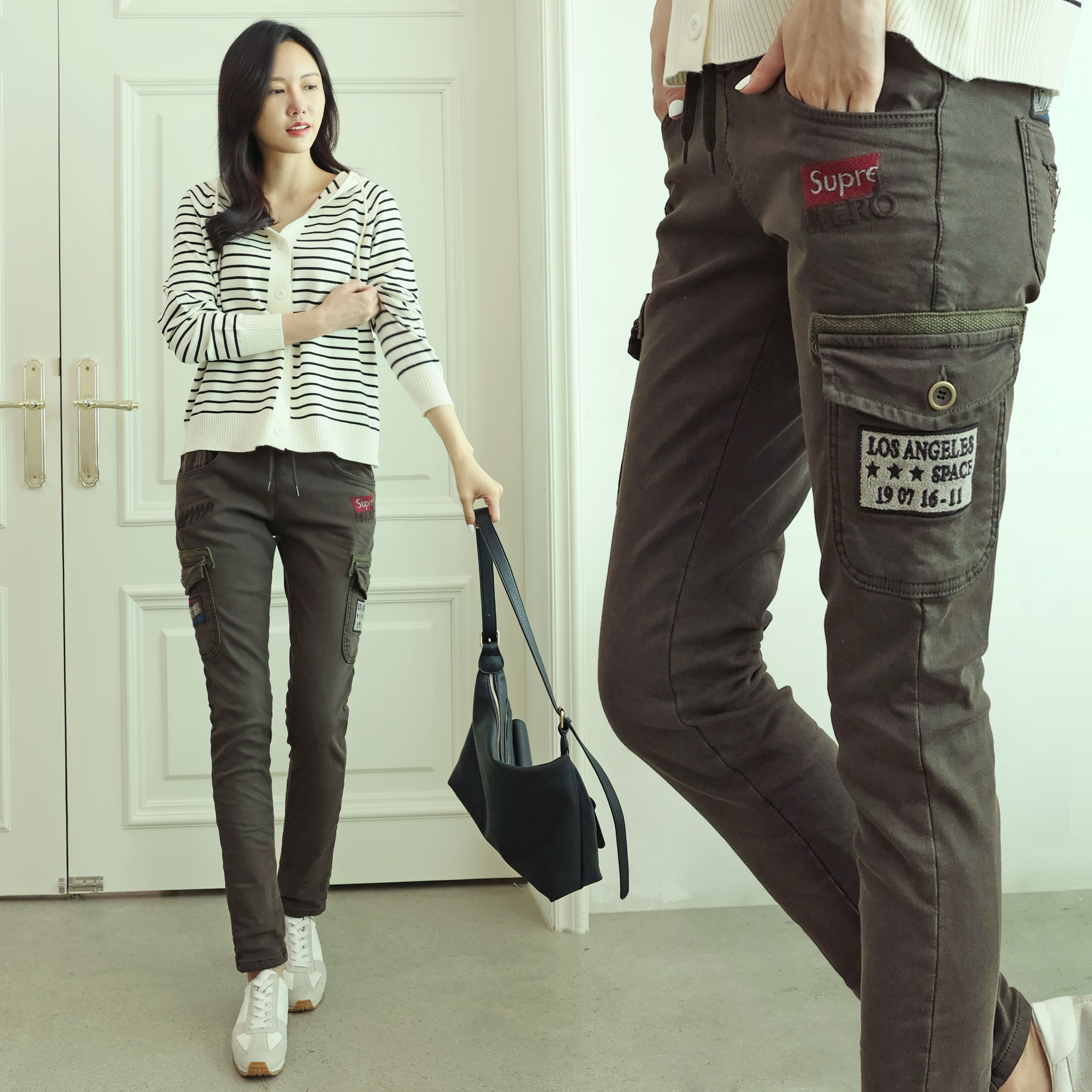 40대 50대 중년여성 편한 면바지 겨울 기모 바지 여자 슬림핏 카고 팬츠 국내생산 79,000원