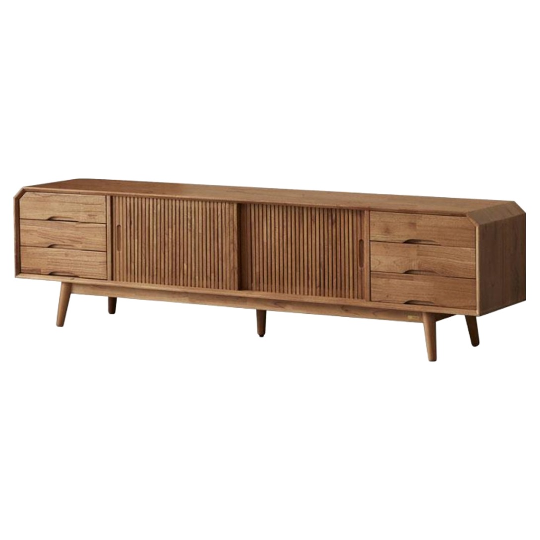 까르엠가구 참죽나무 원목 루버린 TV 거실장 방문설치, [무배] 412,000원