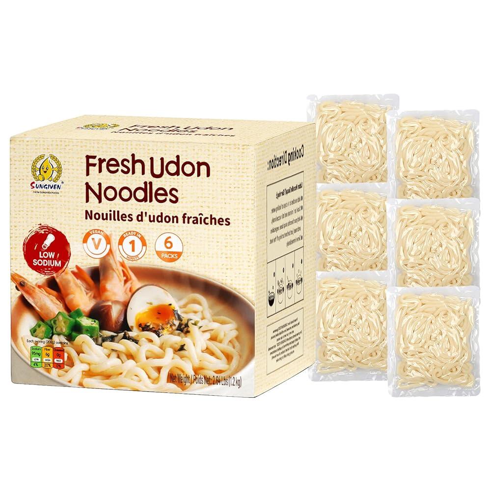 SUNGIVEN Fresh Udon Noodles 두꺼운 비건 저나트륨 고섬유 인스턴트 국수 1분 안에 준비 콜레스테롤 없음 빠르고 쉬운 식사 팩 6개 55,300원
