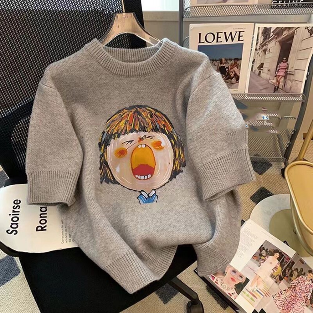 ROYALBELLE 여성 라운드넥 프린팅 반팔 스웨터 캐주얼 러블리 루즈핏 소프트 니트 티셔츠 V122843 16,780원