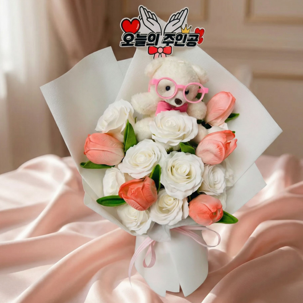 체리닷컴 향기나는 곰인형 고급 토퍼 쇼핑백 비누꽃다발세트, 1개, 핑크 27,900원