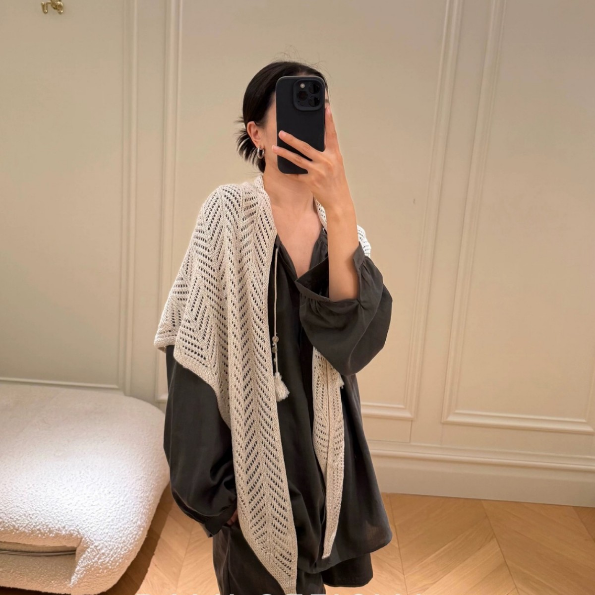 HALOPICK 여성 면마 레이어드 삼각오버핏 니트 짜임 어깨 롱숄 머플러 17,500원