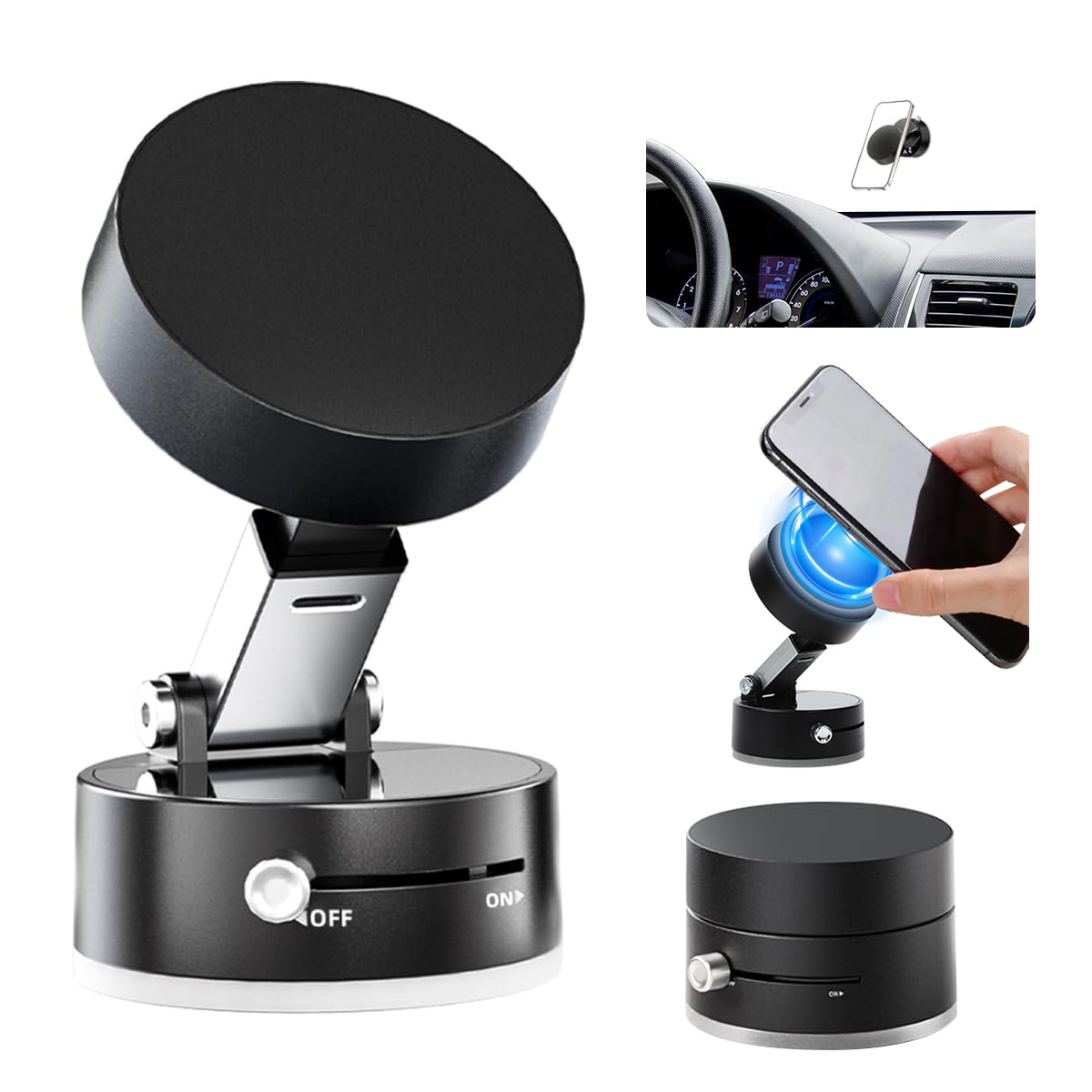 [루이/차량용 거치대] 맥세이프 진공흡착 휴대폰 스탠드 거치대 (360도 회전 + 접이식), 1개, 블랙 9,700원
