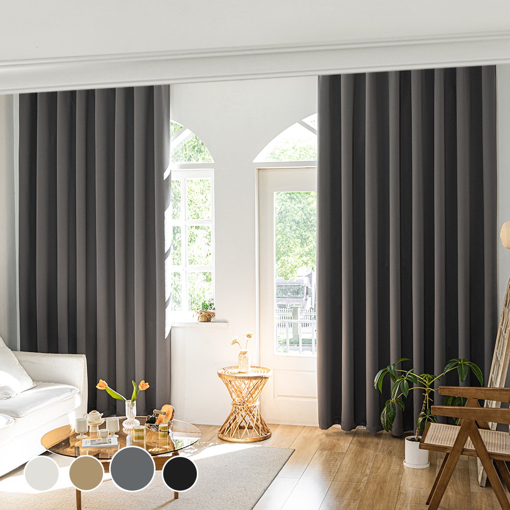 [1+1] HOMEY NEST 빛차단 3중직 단열 방풍 암막커튼 거실 커텐 핀형 레일형, 현재가 50,000원