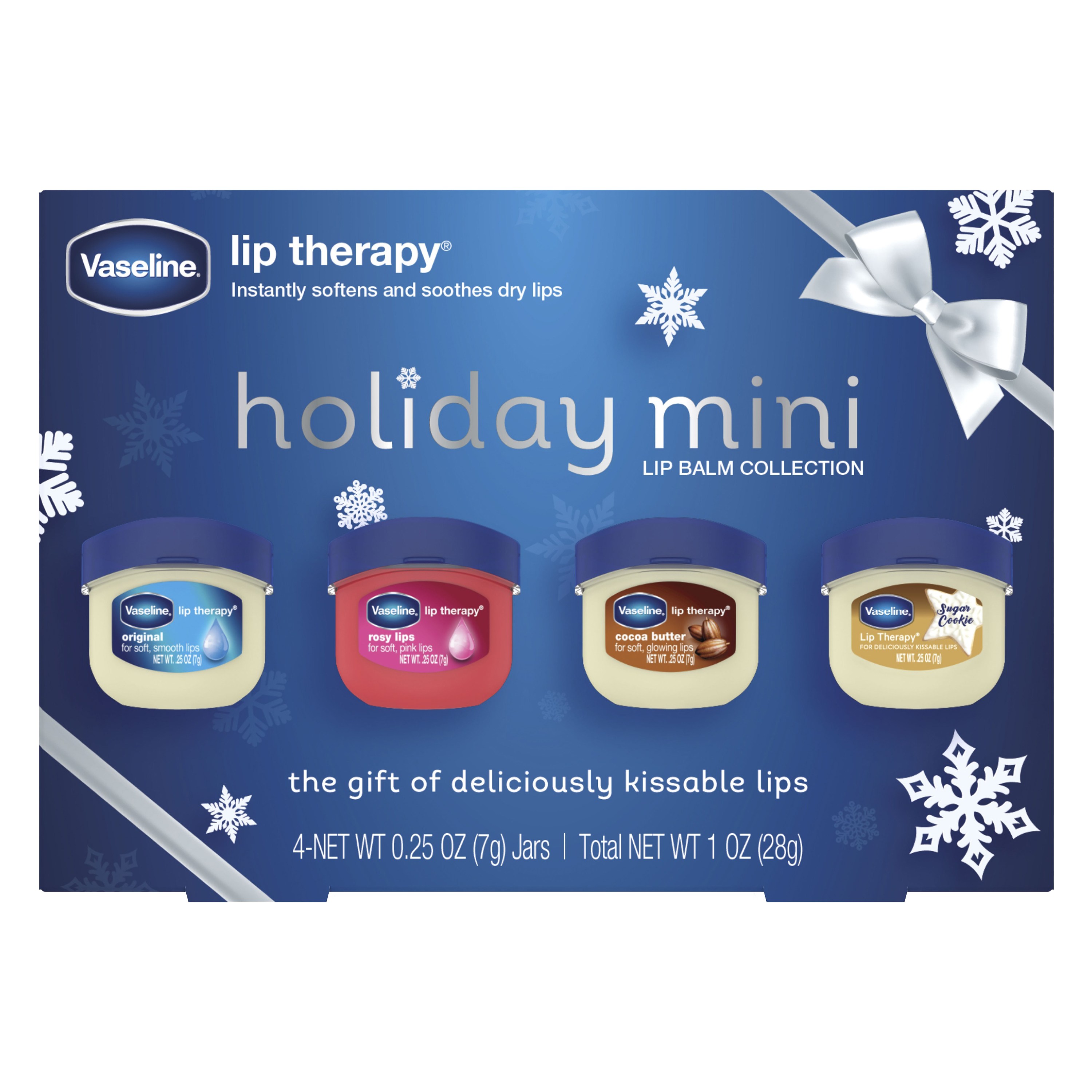 바세린 립 테라피 홀리데이 미니 밤 콜렉션 4개입, 오리지널 + 로지 립 + 코코아 버터 + 립 테라피, 1개 19,900원