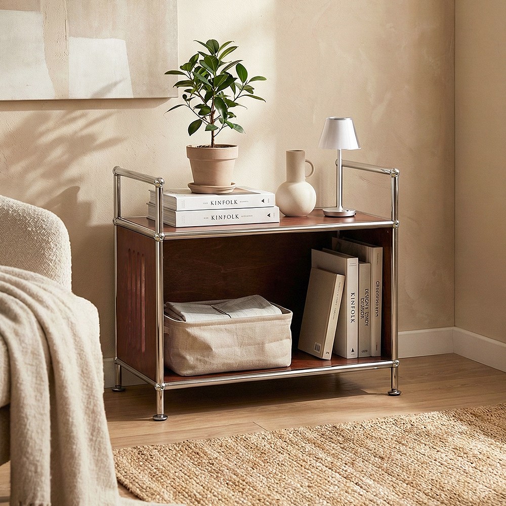 에프룸 미드센츄리 타공 디자인 모듈선반 정리 수납 모듈협탁 NF640 ST, 2단, 자작 원목 189,000원