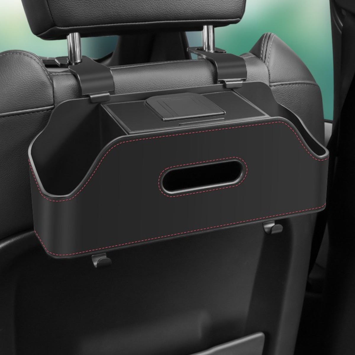 썸씽슈츠 자동차 헤드레스트 의자 등받이 다기능 티슈 상자 물컵 홀더 수납함, 1개, 블랙 13,700원