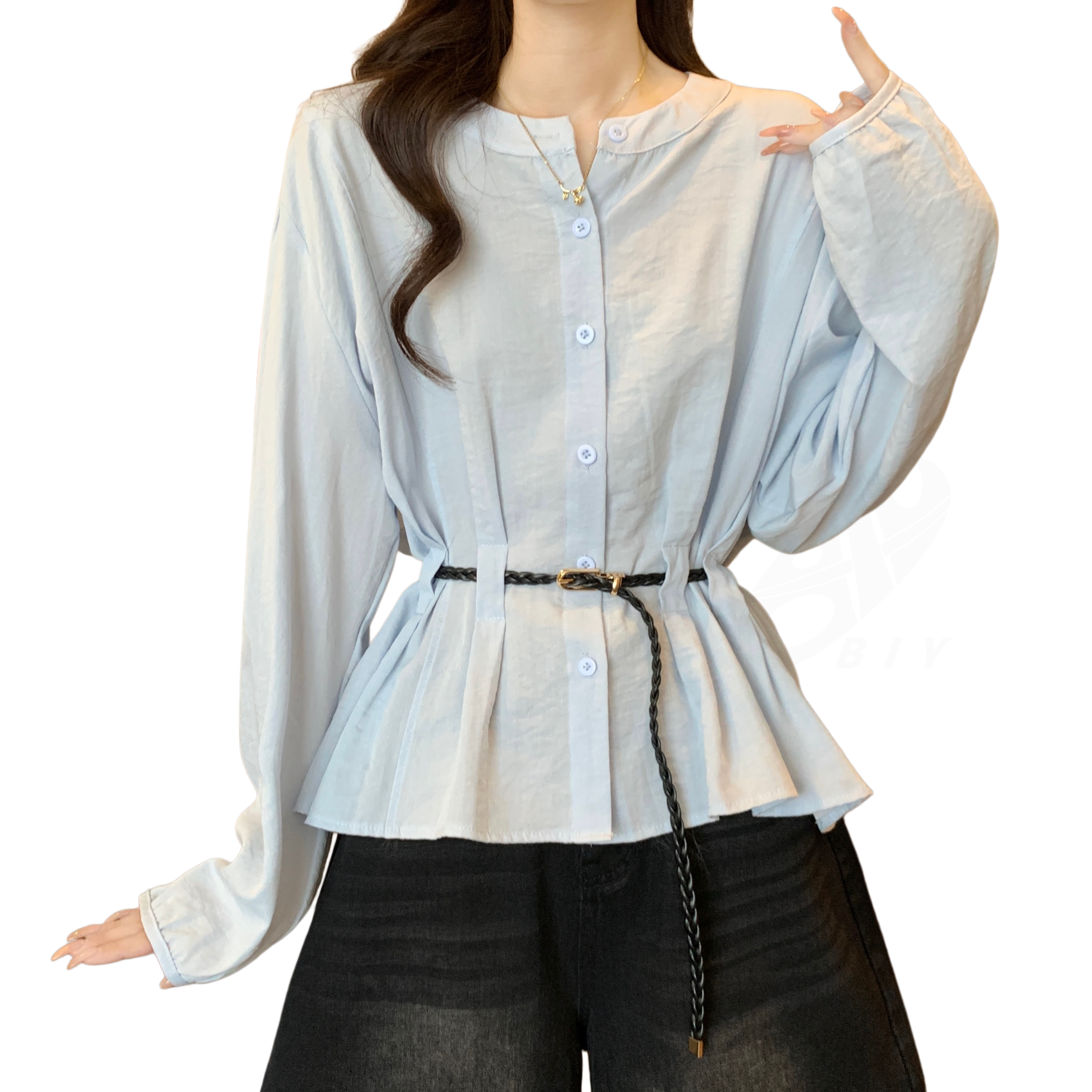 비아이와이 여성 봄 가을 허리조임 긴팔 셔츠 D110 32,000원