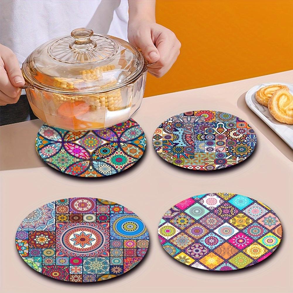 내열 미끄럼 방지 만다라 원형 목재 냄비 받침 4P 세트 9,200원