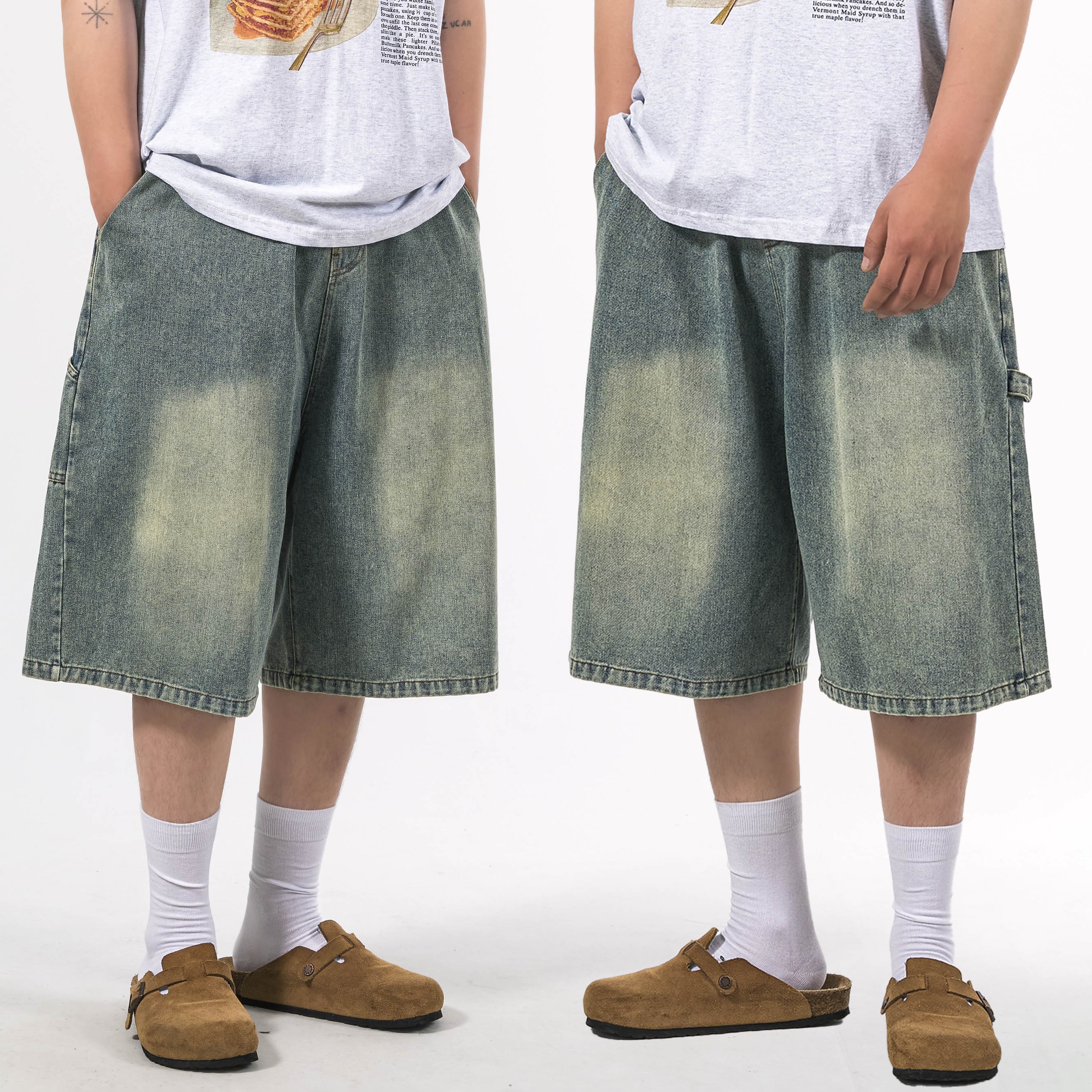 66inch 6부 카펜터 와이드 버뮤다 팬츠 데님 청 반바지 29,800원