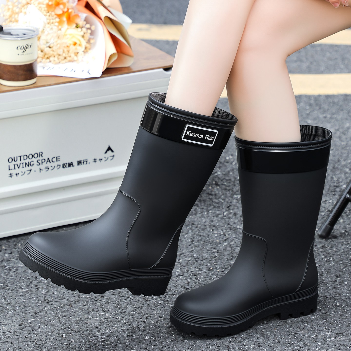 TIMEPURE 두꺼운 장화 여성용 스타일리시 장화 방수 미끄럼방지 중통 외출용 내마모성 고무장화 부츠 우림 트레킹 19,900원