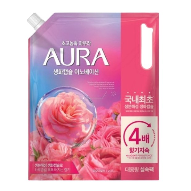AURA 생화캡슐 이노베이션 섬유유연제 피오니로즈향 리필, 2.3L, 1개 15,000원
