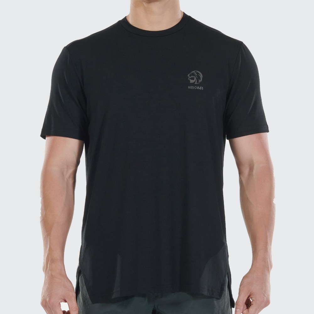 레스테 신축성 좋고 근육이 돋보이는 액티브 숏 슬리브 운동복상의 헬스반팔티 헤라클레스 로고 LESTE Hercules Active Short Sleeve [블랙] 50,800원